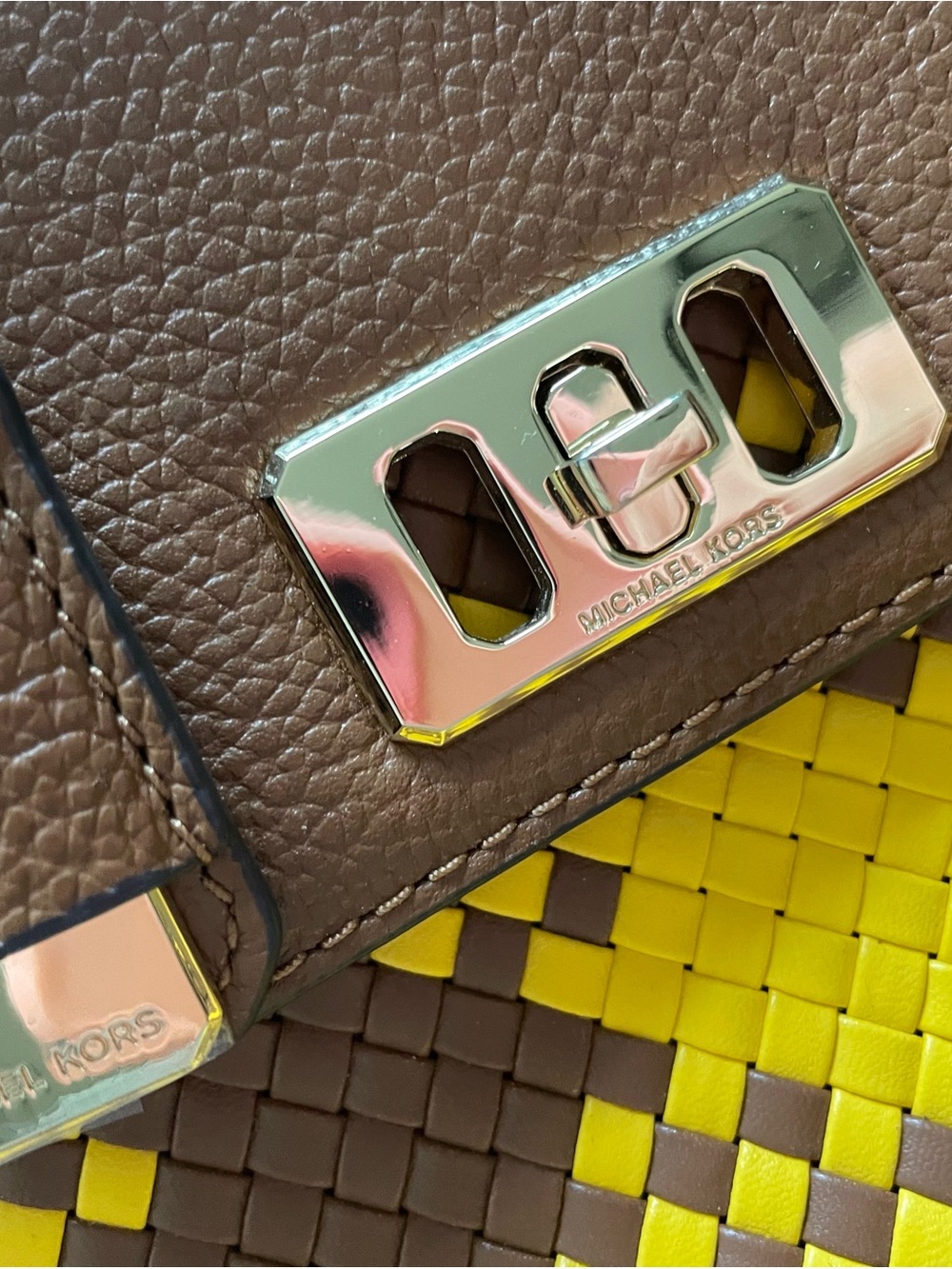 Michael Kors Brown & Yellow Woven Leather Satchel - Picture 2 of 11